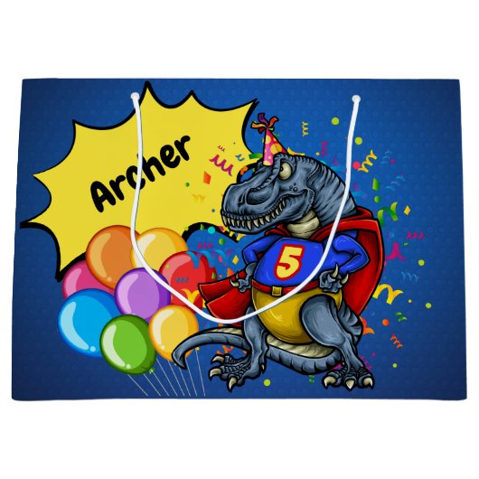 T-Rex Superheld 5th Birthday Groot Cadeauzakje (Voorkant)