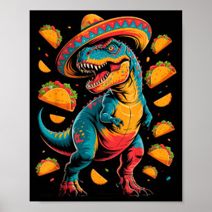 T-rex taco feest vijf mei dino in sombrero poster