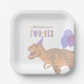 T-Rex Tan Schattige Twee-Rex Dinosaurus Verjaardag Papieren Bordje (Voorkant)