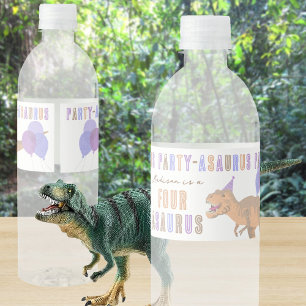 T-Rex Tan Schattigee Kleurrijke Dino Party Verjaar Waterfles Etiket