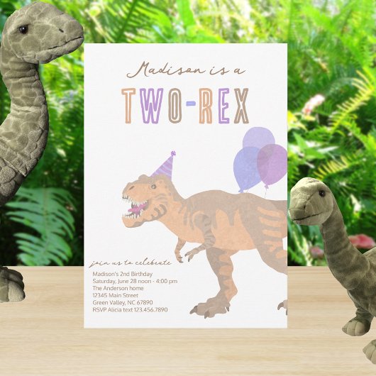 T-Rex Tan Two-Rex Dino Tweede Verjaardag Kaart