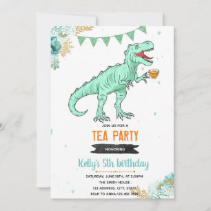 T-rex theemeisje meisjesfeestje kaart