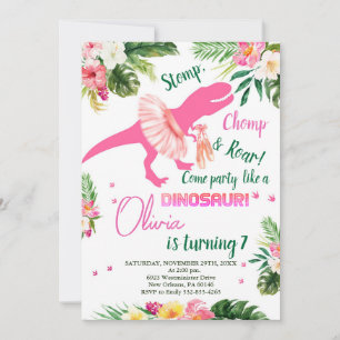 T-Rex Tutus Verjaardag Uitnodigen, Blush Pink Tutu Kaart