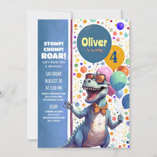 T-Rex Tyrannosaurus Kleurrijke Dinosaur Dinerfeest Kaart (Voorkant)