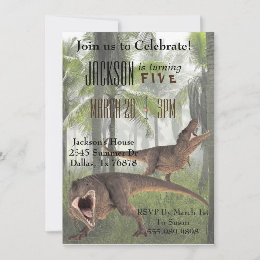 T-Rex Tyrannosaurus Rex Dinosaur Invitation d'anni (Devant)