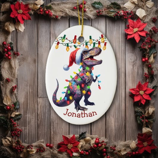 T-Rex Vakantie Lichten Kinder Kerst Keramisch Ornament