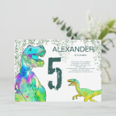 T-Rex Velociraptor Dinosaurus 5e Verjaardagsfeest Kaart (Staand voorkant)