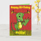 T-Rex Verjaardag Kaart (Gele Bloem)