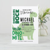 T-Rex verjaardagsuitnodigingen - Dino Party Elegan Kaart (Staand voorkant)