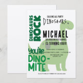 T-Rex verjaardagsuitnodigingen - Dino Party Elegan Kaart (Voorkant / Achterkant)