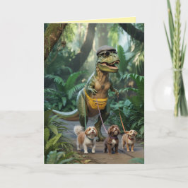 T-Rex Walkin' the Dog Card Feestdagen Kaart