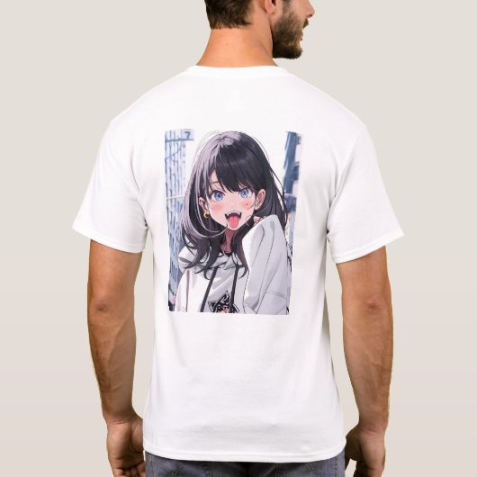 T-shirt あっかんべーJK|バックプリントTシャツ|寿司娘 GenerativeAI (Dos)