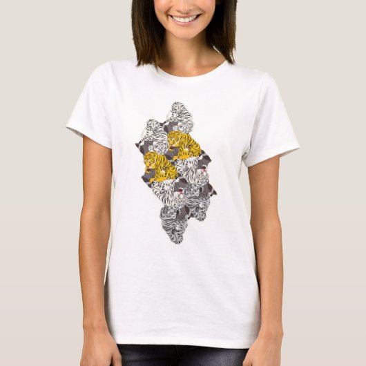 T-SHIRT トラとコウモリ・タイルのテセレーション(YWGL_BW) (Devant)