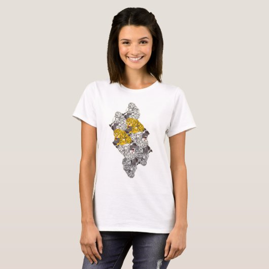 T-SHIRT トラとコウモリ・タイルのテセレーション(YWGL_BW) (Devant entier)