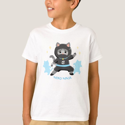 T-shirt 可愛い猫忍者 日本 ブルー Cat Ninja from Japan Blue (Devant)