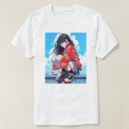 T-shirt 座るJK Tシャツ|寿司娘 GenerativeAI (Design devant)