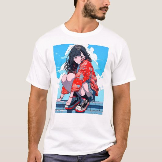 T-shirt 座るJK Tシャツ|寿司娘 GenerativeAI (Devant)