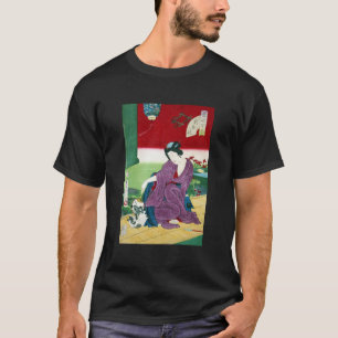 T-shirt 猫と女, chat de 国周 et femme, Toyohara Kunichika,