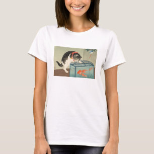 T-shirt 猫と金魚, chat de 古邨 et poisson rouge, Koson, Ukiyo-e