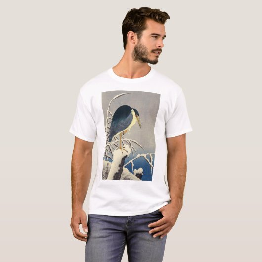 T-shirt 雪に青サギ, héron bleu de 小原古邨 dans la neige, Ohara (Devant entier)