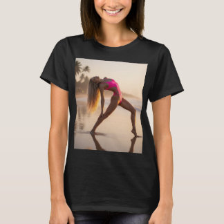 T-SHIRT 高級リゾートの南国の浜辺で美しい女性が高級グラビアモデルが素晴らしいポーズをしてくれました