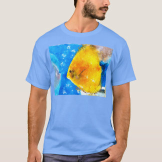 T-shirt 018 Aquarelle de poisson-ange jaune simple avec po