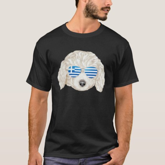 T-shirt 01 Drapeau Grec Caniche Blanc Grèce Pochette (Devant)