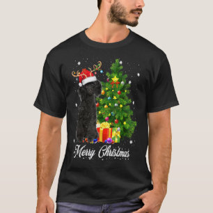 T-shirt 01 Poodle noir Père Noël Lumières de sapin de Noël