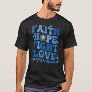 T-shirt 0 Groovy Foi Espoir Amour Ruban Gris Bleu Diabète