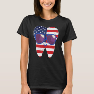T-shirt 0 Lunettes Drapeau Usa Dents Rétro 14 Juillet Dent