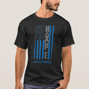 T-shirt 0 Ruban Gris Et Bleu Espoir Drapeau Usa Diabète Se