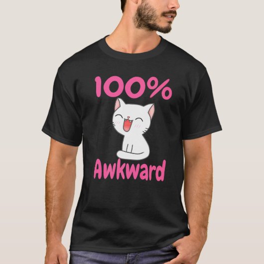 T-shirt 100 Awkward Anxiété Souriant Kitten Chat Neurodive (Devant)