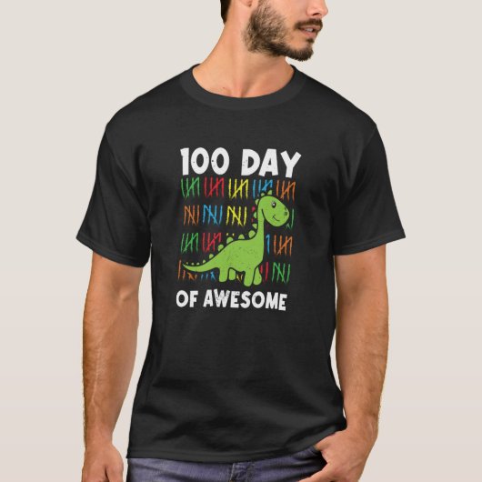 T-shirt 100 Day Of Awesome Rex Dinosaur Dino Tyrannosaurus (Devant)