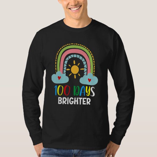 T-shirt 100 Days Brighter 100th Day Of School Pink Rainbow (Devant)