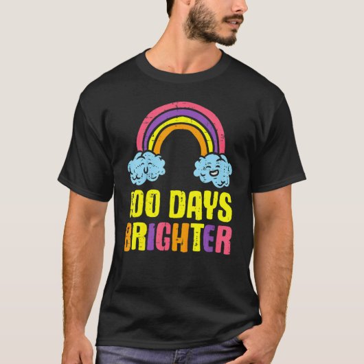 T-shirt 100 Days Brighter Rainbow Cute 100th Day School Sm (Devant)