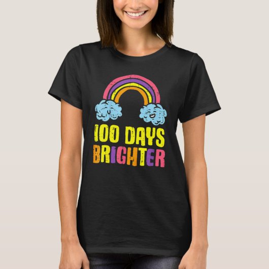 T-shirt 100 Days Brighter Rainbow Cute 100th Day School Sm (Devant)
