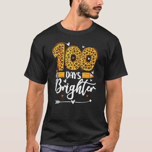 T-shirt 100 Days Brighter Teachers Funny Leopard 100 Days  (Devant)