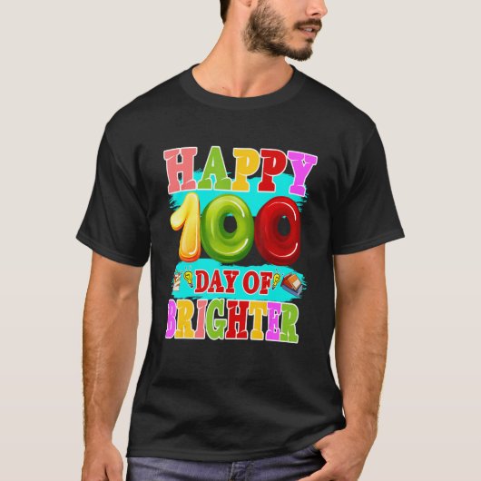 T-shirt 100 Days Brighter Teachers Kids Child Happy 100th  (Devant)