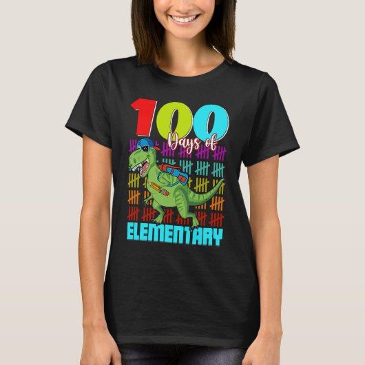 T-shirt 100 Days Elementary Dinosaur Rex Dinosaur  Boys Ki (Devant)