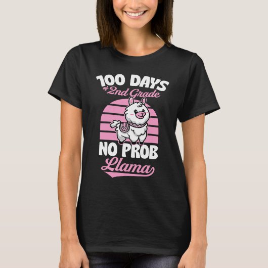 T-shirt 100 Days Of 2nd Grade No Prob Llama Cute Animal  J (Devant)