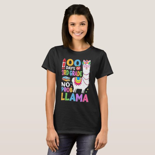 T-shirt 100 Days of 3rd Grade No Probllama 100th Day Girls (Devant entier)