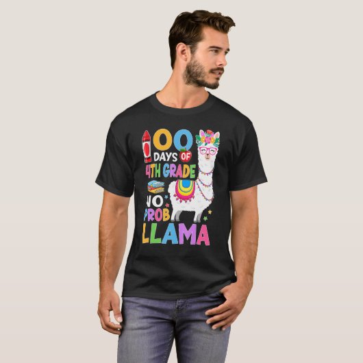 T-shirt 100 Days of 4th Grade No Probllama 100th Day Girls (Devant entier)