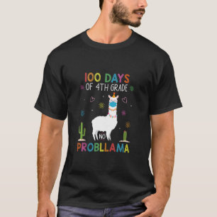 T-shirt 100 Days Of 4th Grade No Probllama Llama Mask Quar