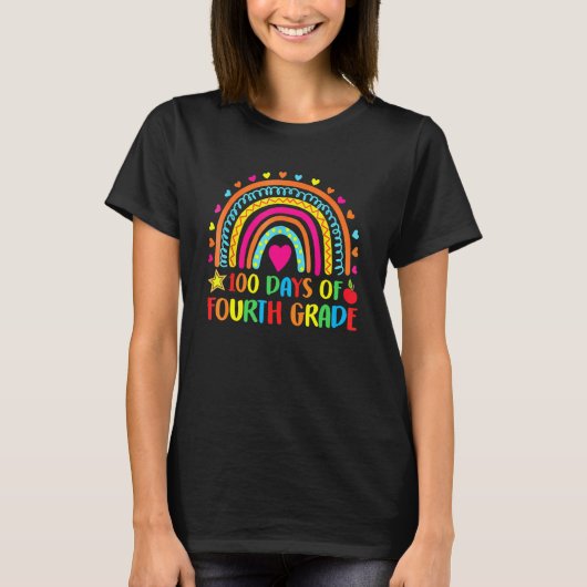 T-shirt 100 Days Of Fourth Grade Leopard Rainbow 100th Day (Devant)