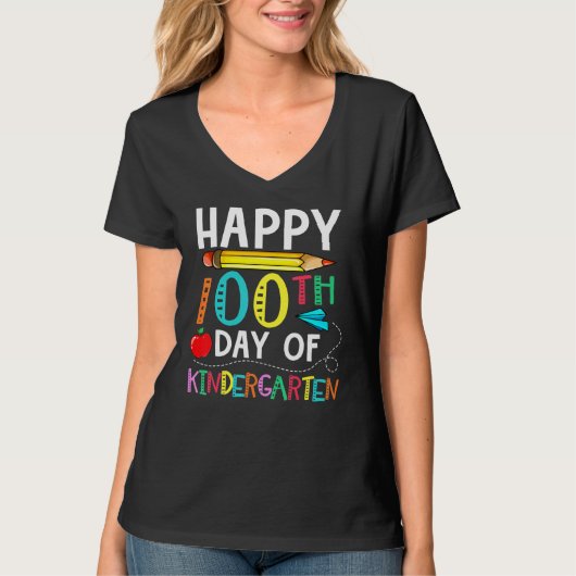 T-shirt 100 Days Of Kindergarten Happy 100th Day Of School (Devant)