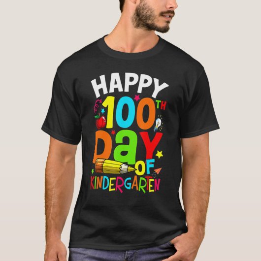 T-shirt 100 Days Of Kindergarten Kids Cute Happy 100th Day (Devant)