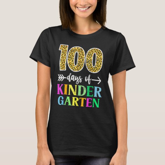 T-shirt 100 Days Of Kindergarten School Teacher Leopard 10 (Devant)