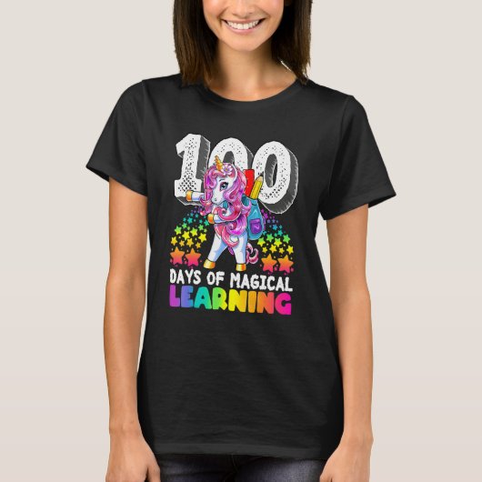 T-shirt 100 Days Of Magical Learning Flossing Unicorn For (Devant)
