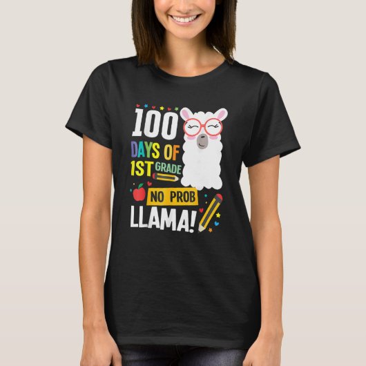 T-shirt 100 Days Of School 1st Grade Llama Girls Boys No P (Devant)