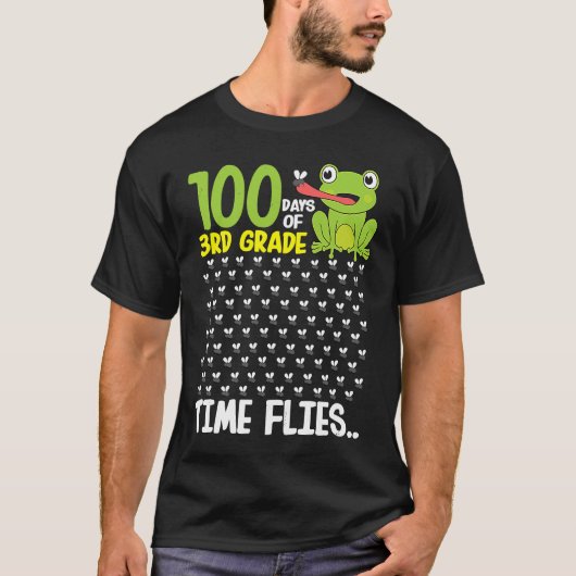 T-shirt 100 Days of School 3rd Grade Frog Time Flies Boys (Devant)